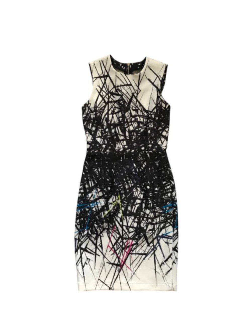 Yigal Azrouel Look Don't Touch Sheath Dress Womens 6 Black White Crew Neck Mini